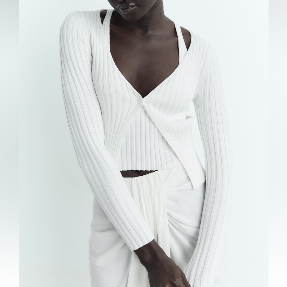 Zara Ribbed Knit Top! White - Picture 2 of 11